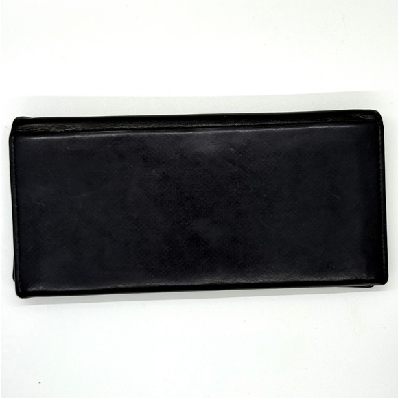 Paul Smith Black Leather‎ Continental Wallet Long Bifold Zip Pocket Striped Trim - Picture 2 of 9